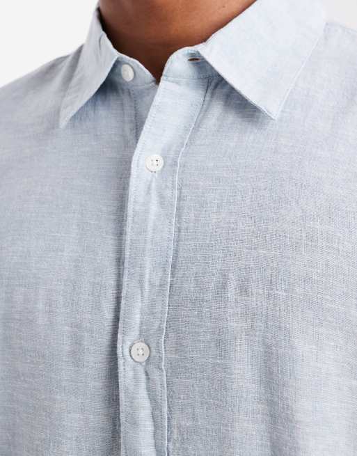 Hollister long sleeve linen blend shirt in blue, 3 of 5