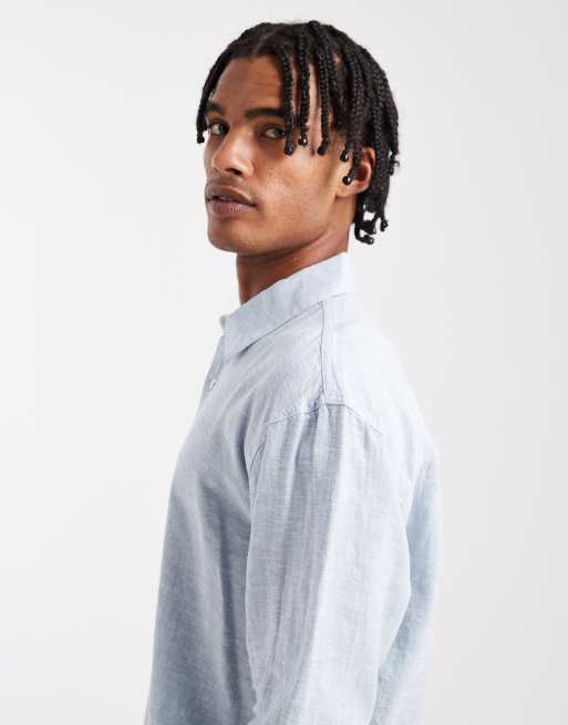 Hollister long sleeve linen blend shirt in blue