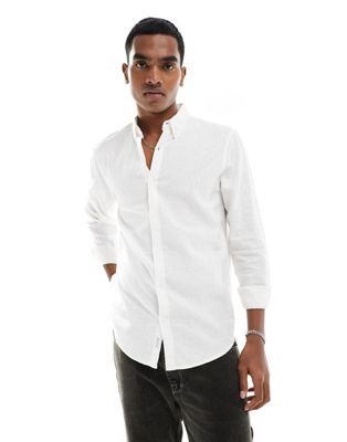 Hollister long sleeve linen blend shirt in white