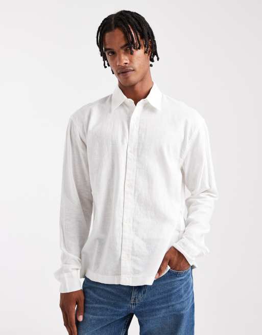 Hollister long sleeve linen blend shirt in white