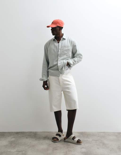Hollister long sleeve linen rich shirt in sage green, 2 of 5