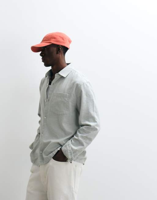 Hollister long sleeve linen rich shirt in sage green, 5 of 5