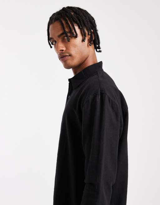 Hollister long sleeve linen shirt in black, 4 of 5