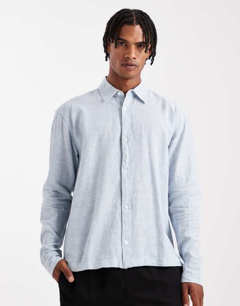 Hollister long sleeve linen shirt in blue - view 1