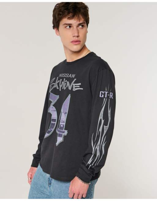 Hollister Long-sleeve nissan skyline graphic tee in black pattern, 1 of 5