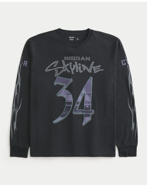 Hollister Long-sleeve nissan skyline graphic tee in black pattern, 4 of 5