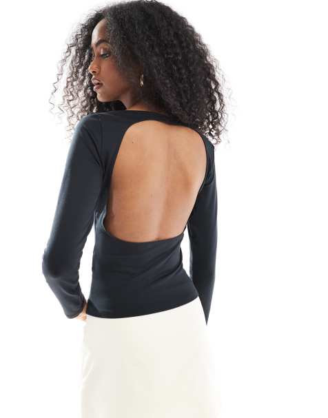 Hollister long sleeve open back top in black - view 1