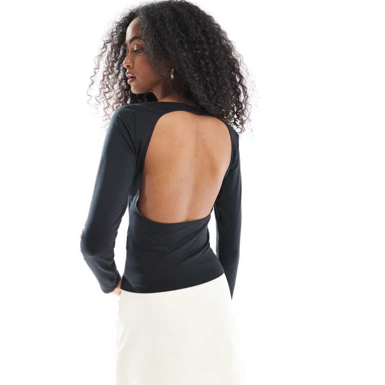 navy blue dress for baby girl WDIRARA Men's Lace Up Backless Round Neck Long Sleeve Tee Shirt Party Crop  Top Black L main image 0