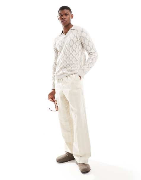 Hollister long sleeve open stich crew neck knitted jumper in stone - view 1
