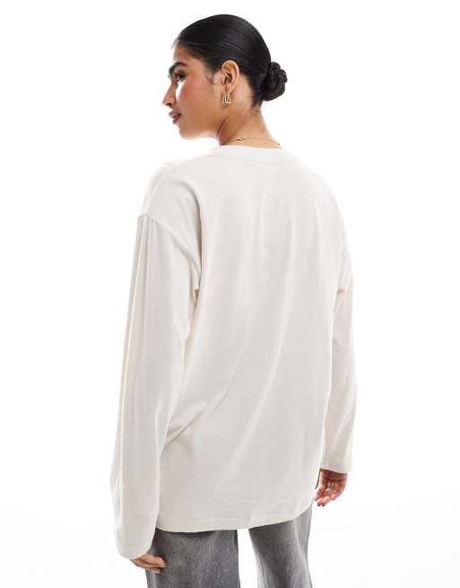 Hollister long sleeve oversized dad slogan t shirt in taupe | ASOS