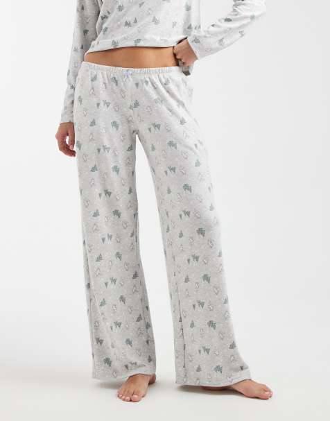 Hollister long sleeve pajama set in gray snow bunny - view 1