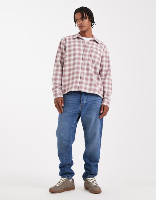 Hollister long sleeve plaid flannel shirt in red, 2 of 5