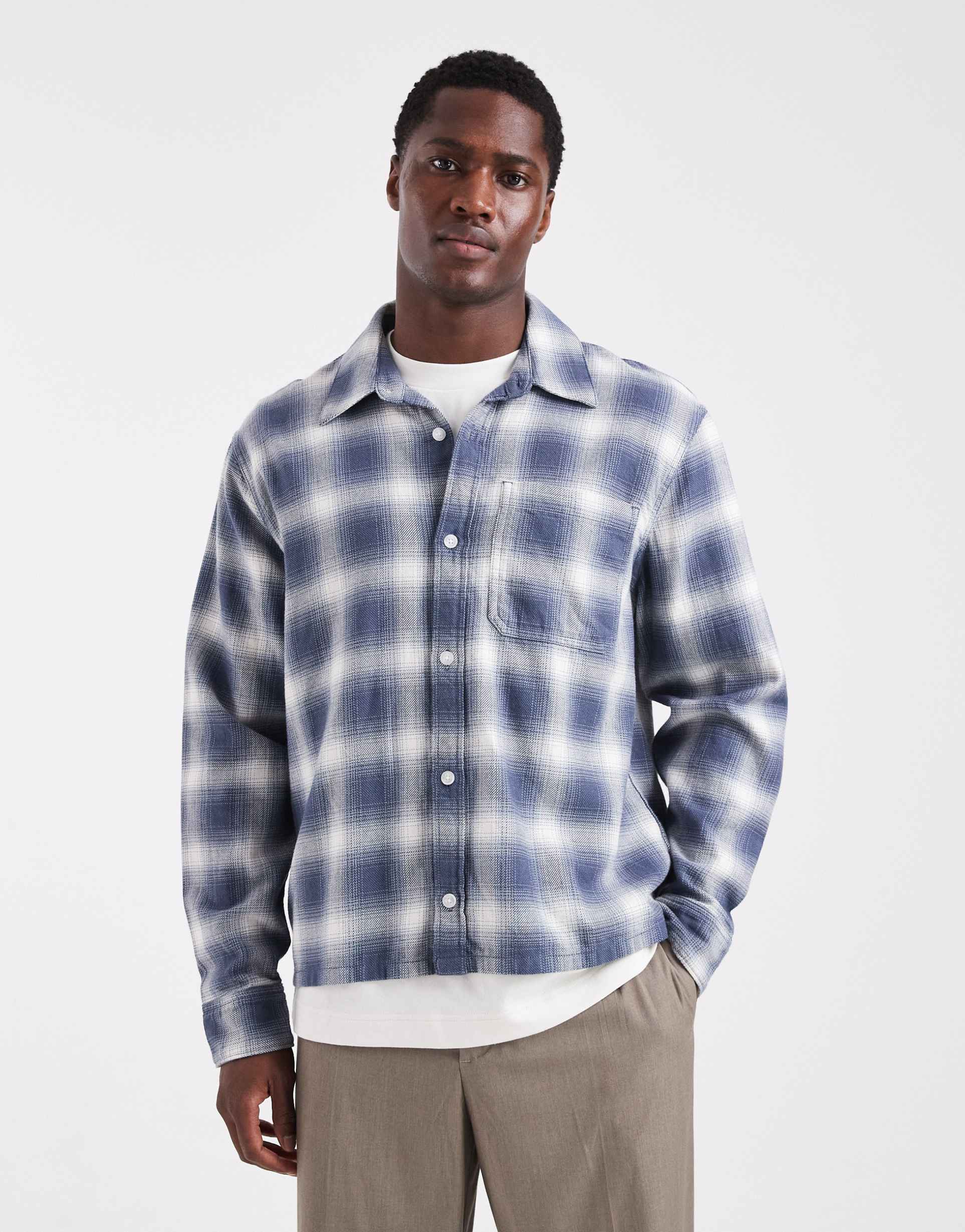 hollister long sleeve plaid shirt in blue