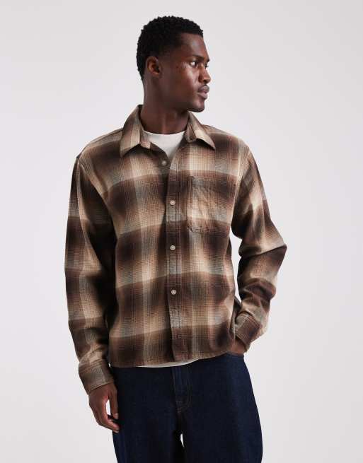 Hollister long sleeve plaid shirt in brown