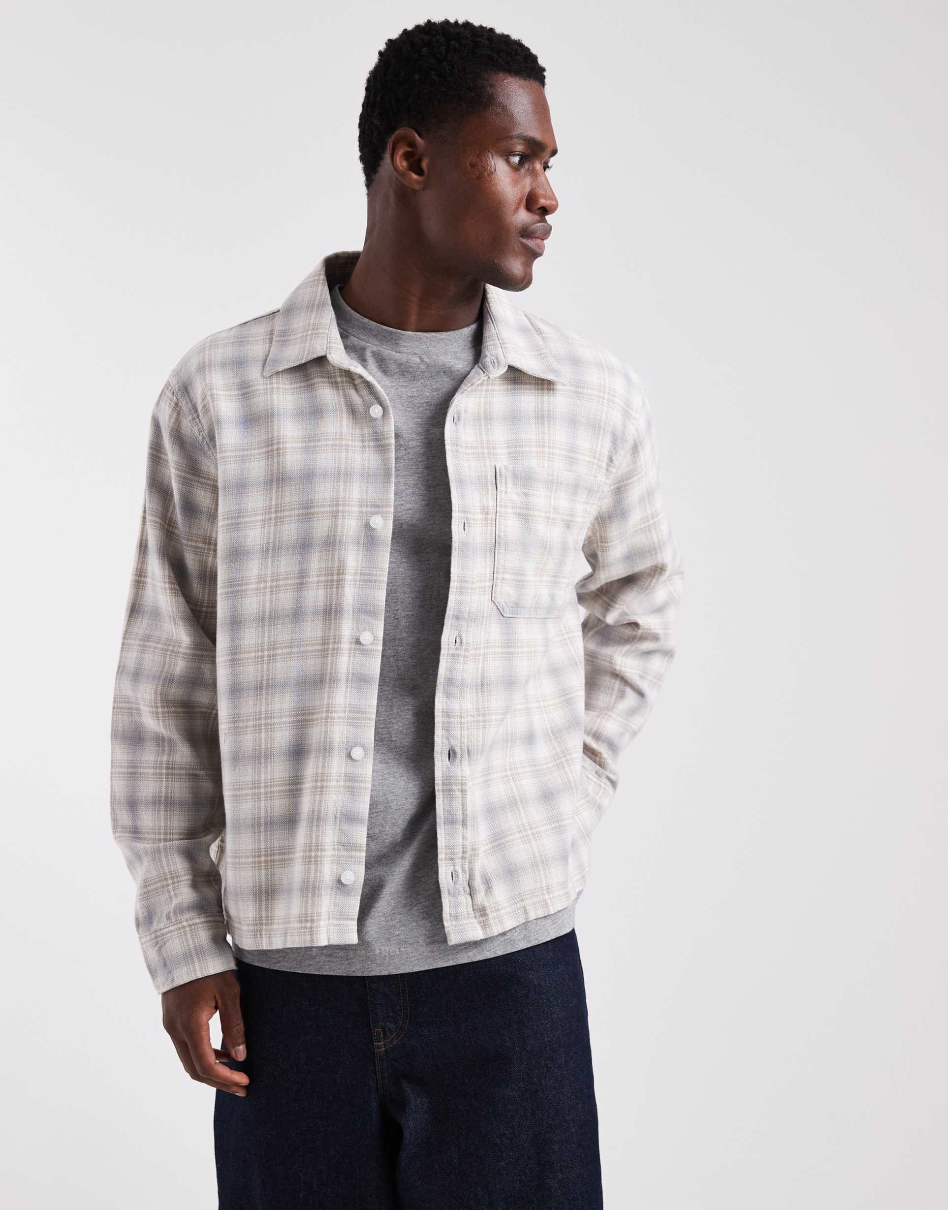 hollister long sleeve plaid shirt in white