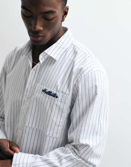 hollister white dress shirt Hollister long sleeve poplin shirt in white