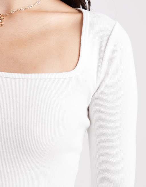 Hollister long sleeve scoop neck top in white, 2 of 4