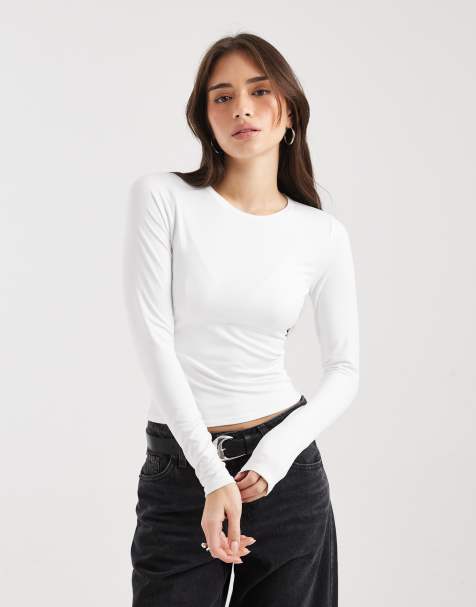 Hollister long sleeve seamless crew neck top in white