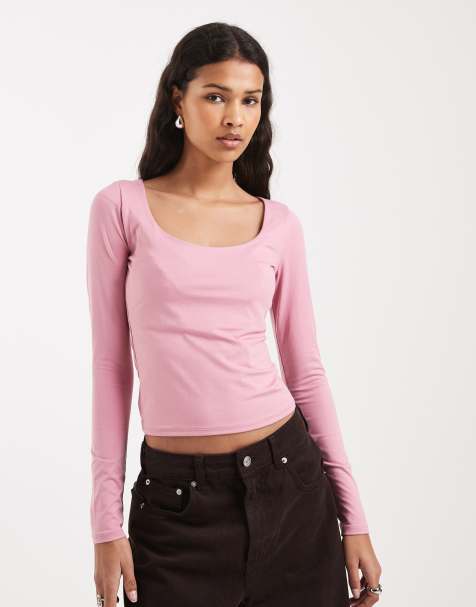 Hollister long sleeve seamless scoop neck top in pink - view 1