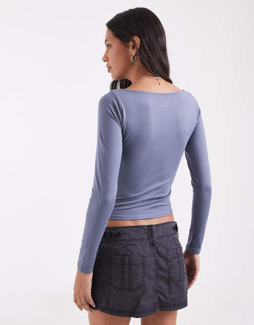 Hollister long sleeve seamless scoop neck top in powder blue, 2 of 4