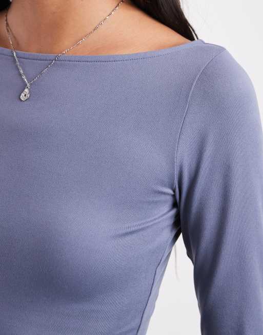 Hollister long sleeve seamless scoop neck top in powder blue, 3 of 4