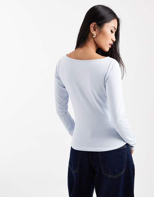 Hollister long sleeve slash neck seamless top in blue, 4 of 4