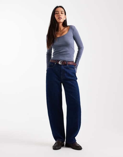Hollister long sleeve square neck top in mid blue, 2 of 4