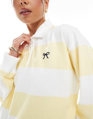 Hollister Long Sleeve Striped Polo Top With Chest Detail In Yellow