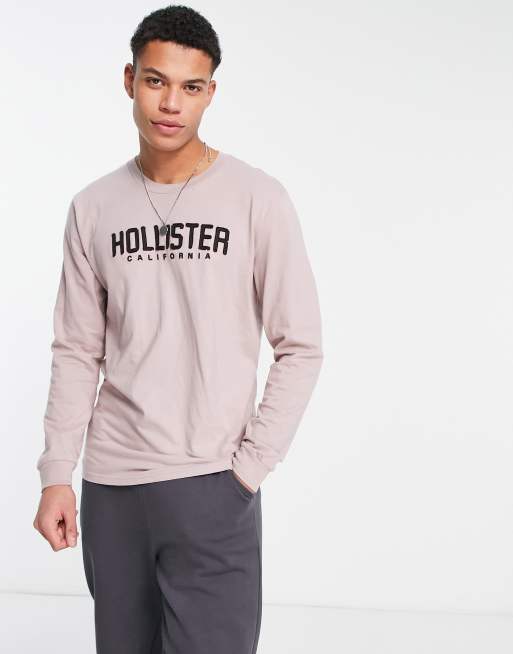 Hollister long sleeve t shirt in beige with chest logo ASOS