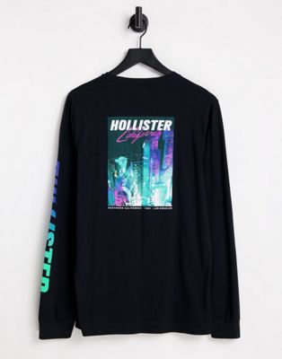 Hollister long sleeve t-shirt in black with backprint