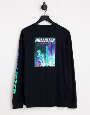 Hollister long sleeve t-shirt in black with backprint