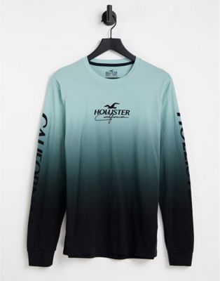 Hollister long sleeve t-shirt in green ombre with chest and sleeve logo - ASOS Price Checker