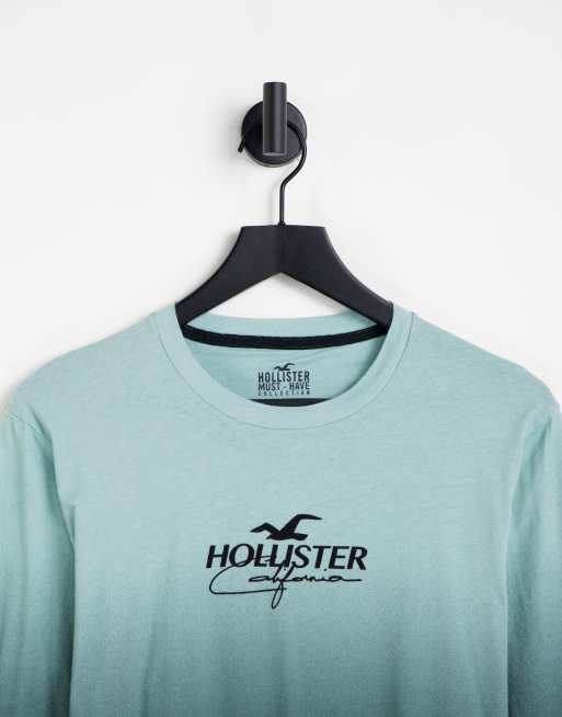Hollister long sleeve t-shirt in green ombre with chest and