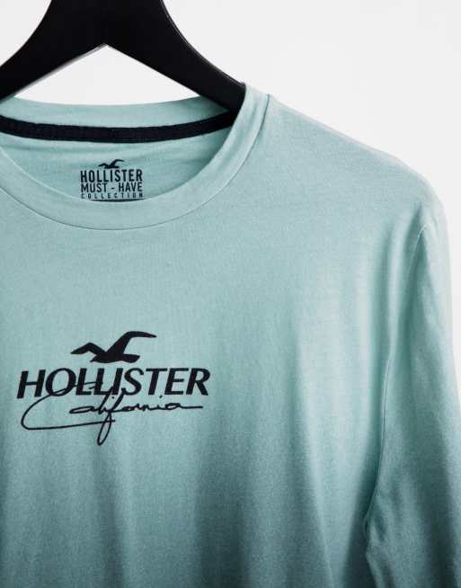 Hollister Long Sleeve Print Logo Graphic Tee Color White/Green