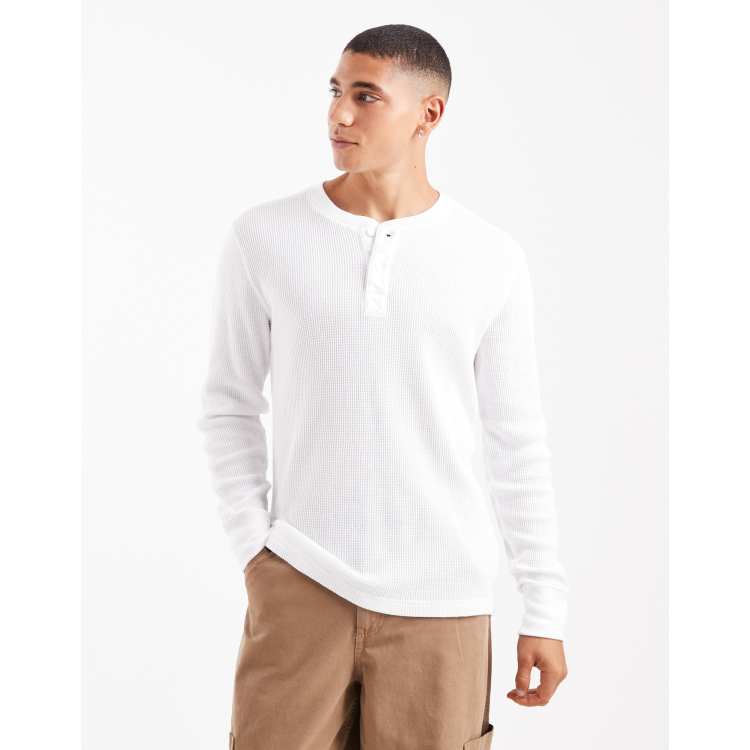 Hollister long sleeve thermal henley top in white | ASOS