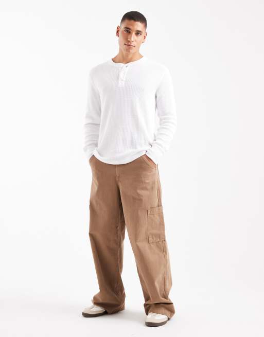 Hollister long sleeve thermal henley top in white, 2 of 5