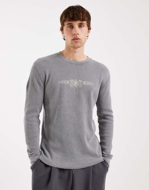 Hollister long sleeve thermal motif top in grey, 3 of 5