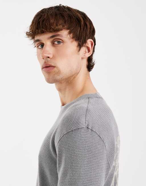 Hollister long sleeve thermal motif top in grey, 4 of 5