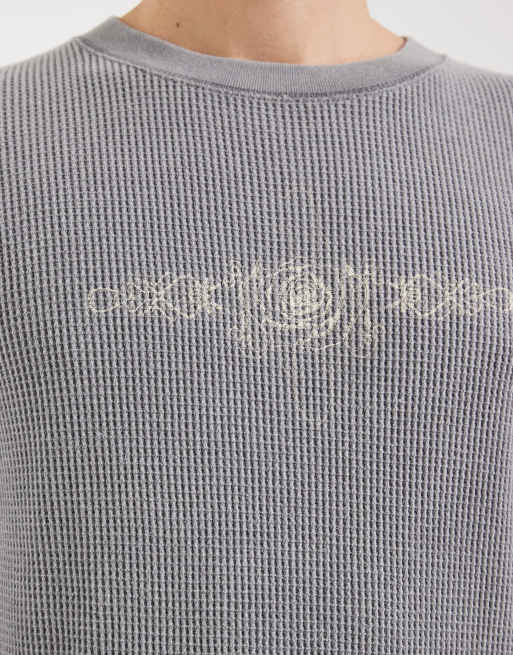 Hollister long sleeve thermal motif top in grey, 5 of 5