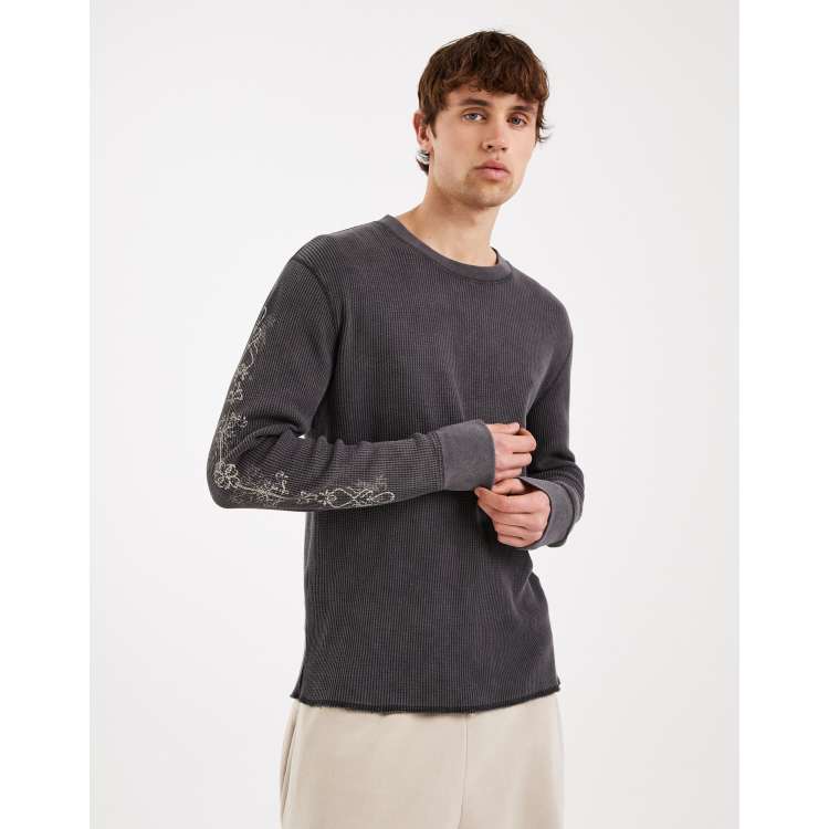 Hollister long sleeve thermal top with sleeve graphic in charcoal