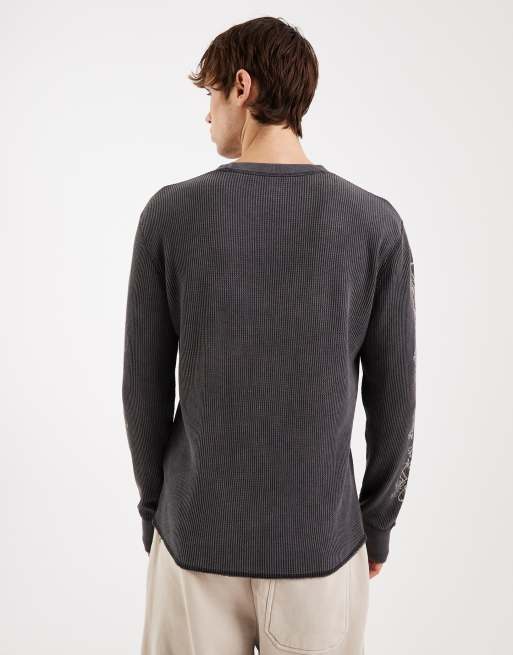 Hollister long sleeve thermal top with sleeve graphic in charcoal, 5 of 5