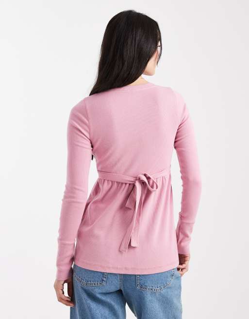 Hollister long sleeve tie back babydoll top in pink ASOS