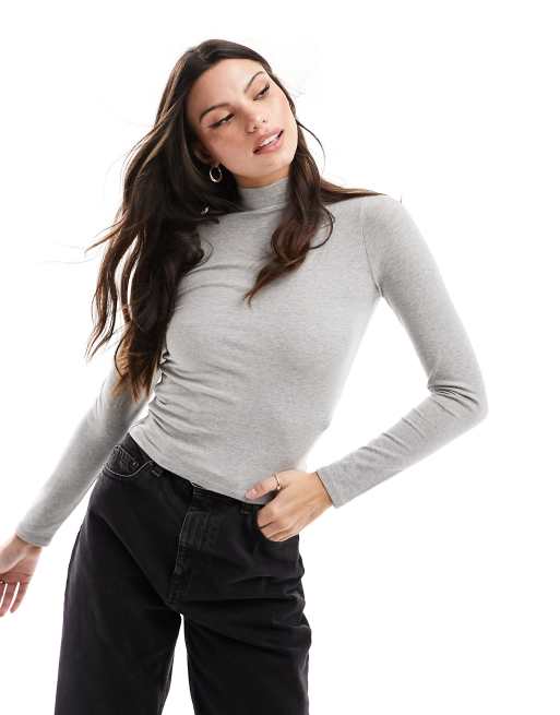 Hollister long sleeve top with mock neck in grey
