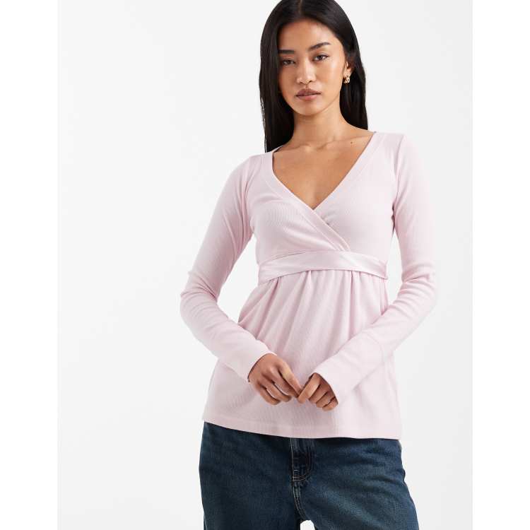 レア hollister 花柄 vネック トップス チュニック ベビードール Hollister long sleeve v neck babydoll top in pink | ASOS