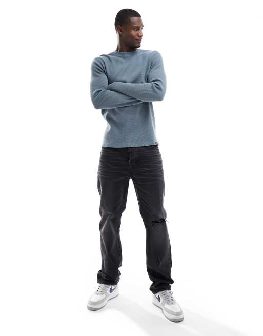 Hollister long sleeve waffle t-shirt in blue, 3 of 4