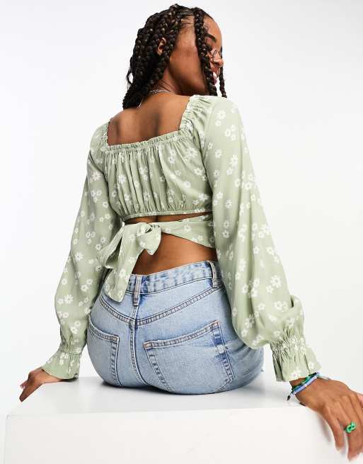 Mint green floral top cheap