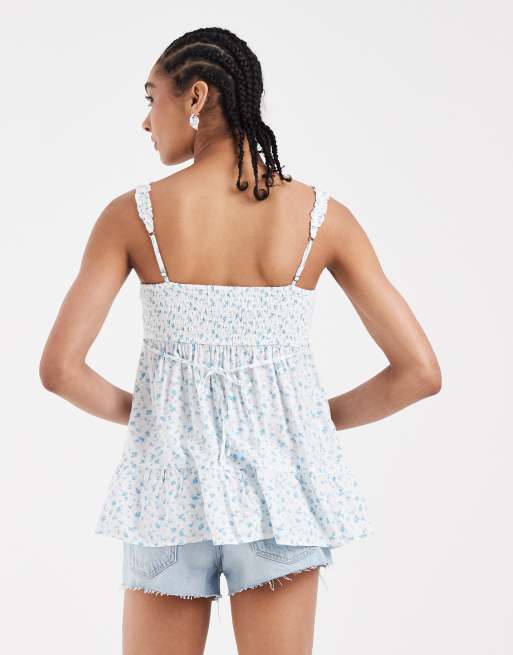 Hollister longline babydoll cami tunic in white ditsy print, 2 of 4