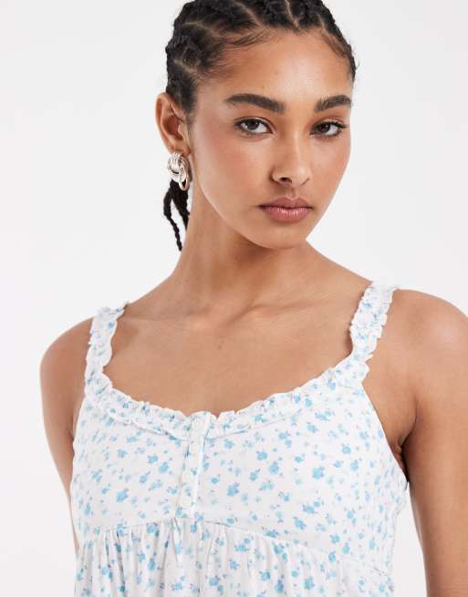 Hollister longline babydoll cami tunic in white ditsy print, 4 of 4