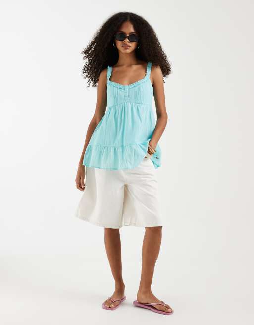Hollister – Longline-Babydoll-Tunika in Hellblau mit schmalen Trägern, 2 von 4