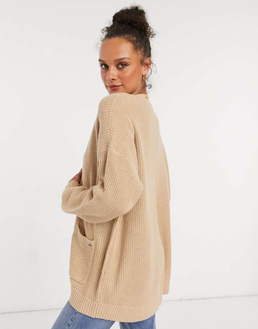 Hollister longline cardigan with pockets in beige